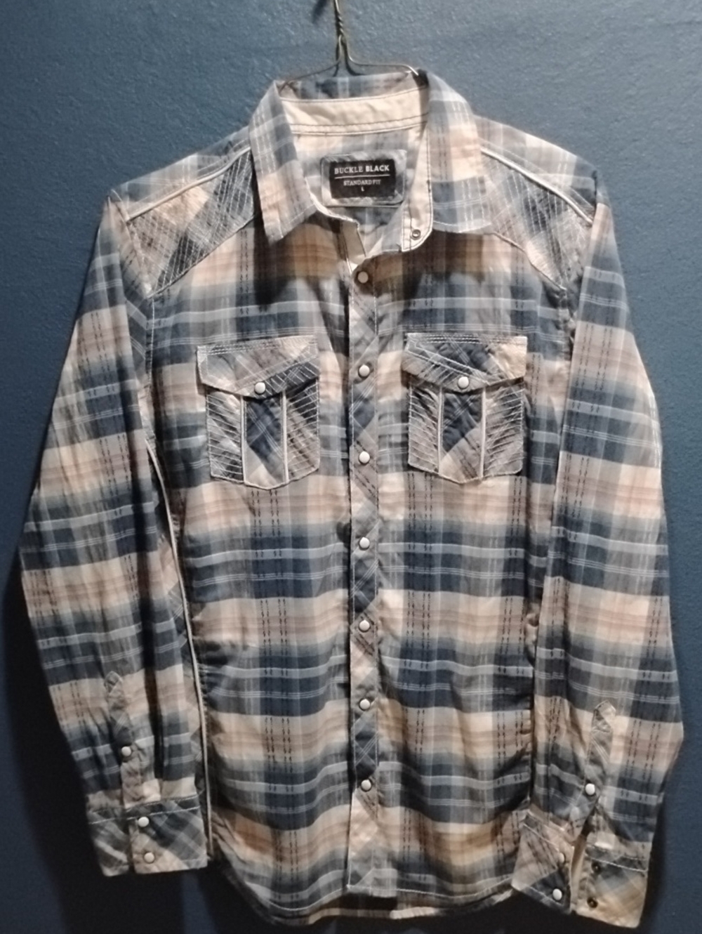Buckle Men's Blue and Beige Plaid Button-Front Shirt